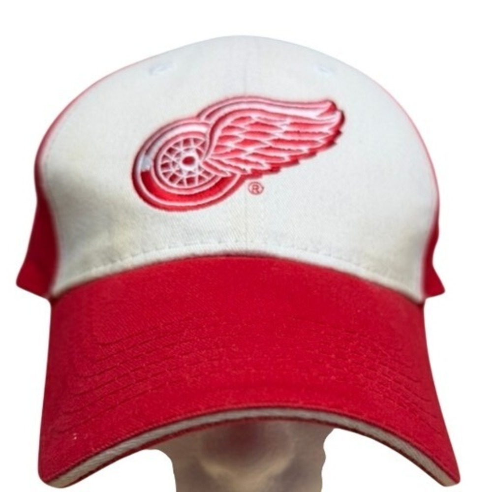 "Detroit Red Wings" Miller Lite Emb. Baseball Cap Hat Red White Hook &‎ Loop VTG